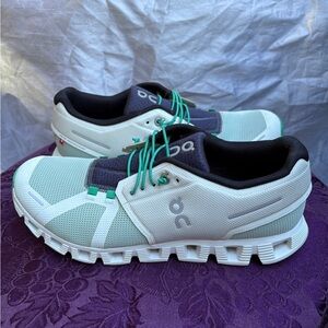 On Running White and Mint Green Sneakers